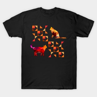 Vintage Colorful Geometric Cats Modern T-Shirt